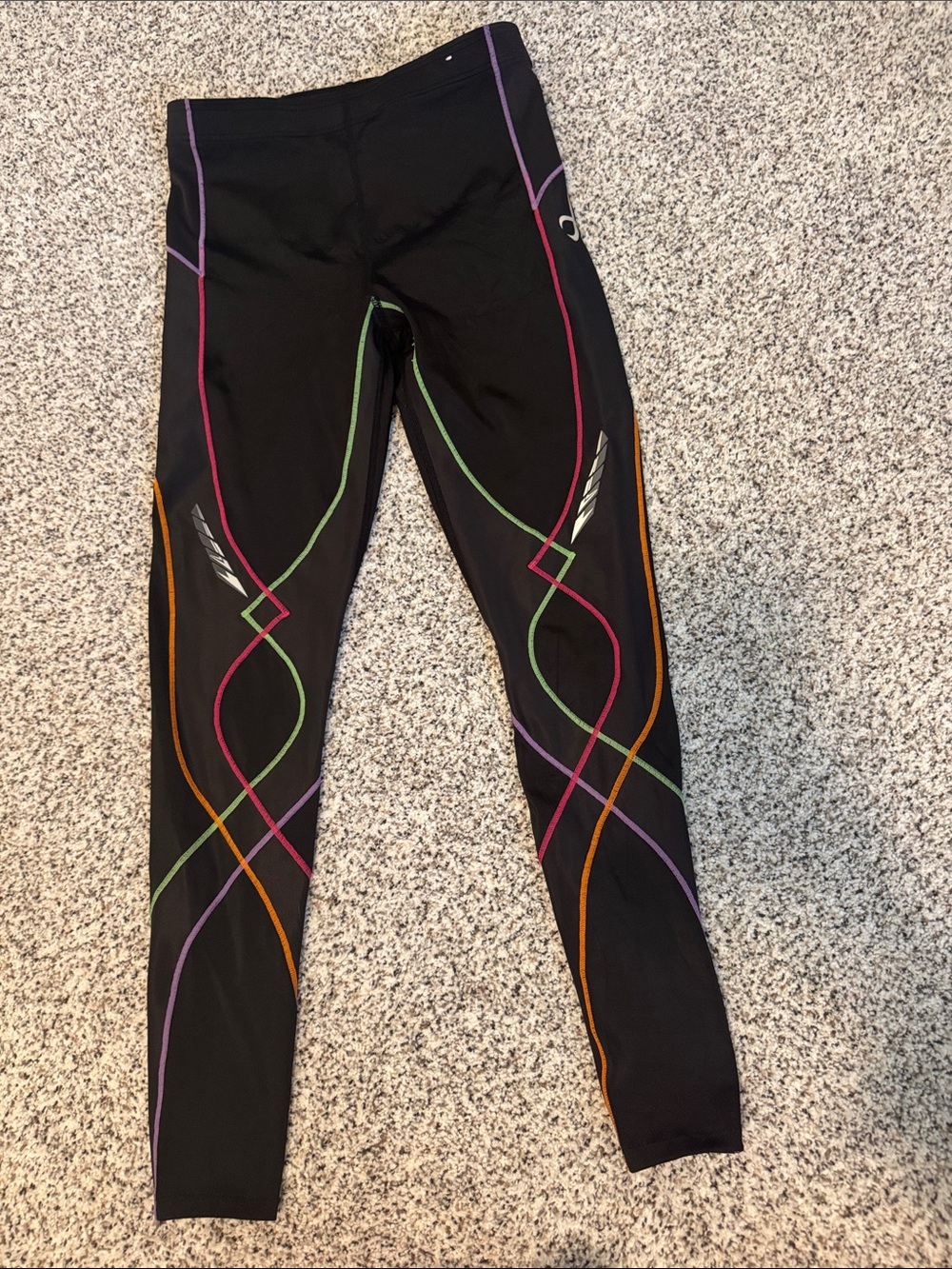 CW-X Black Leggings with Multicolor Piping (Pink, Green, Purple, Orange)